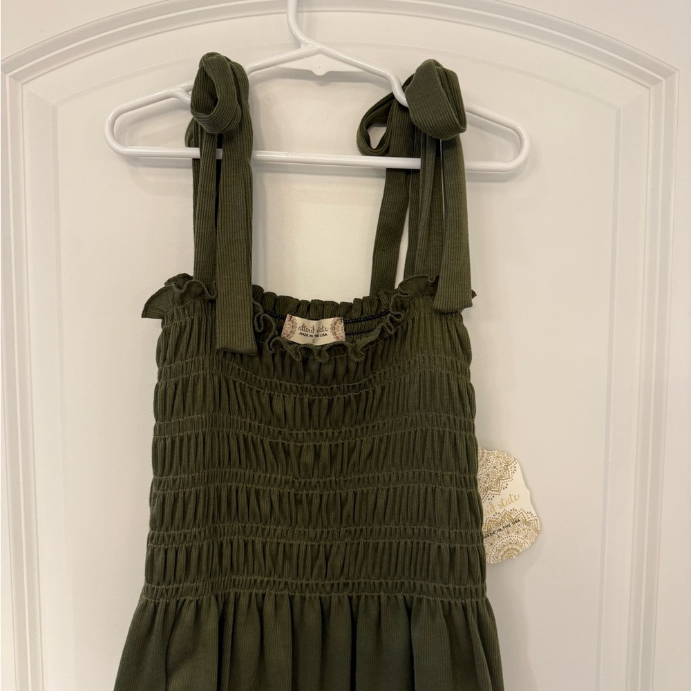 Altar’d State Olive Green Smocked Tank with Tie Straps